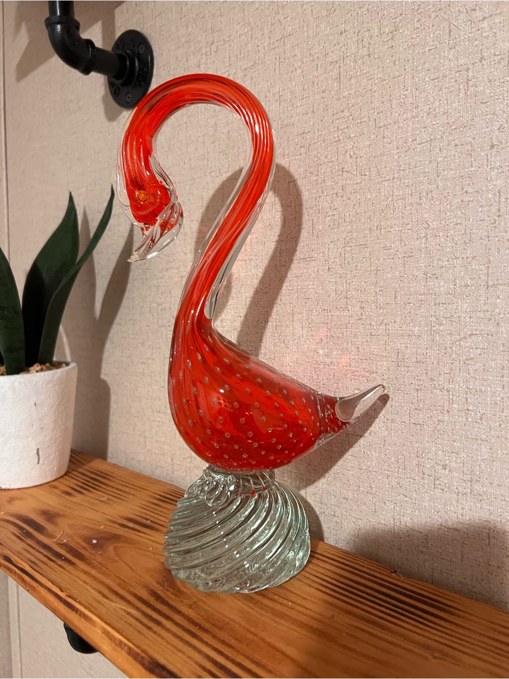 Vintage Handblown Red Glass Flamingo Sculpture -
